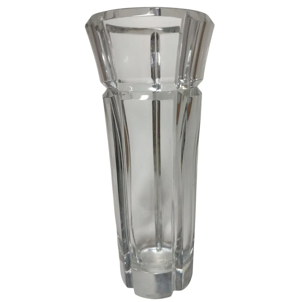 Mikasa Crystal Flower Vase Heavy Contemporary Grooved‎ Made in Yugoslavia